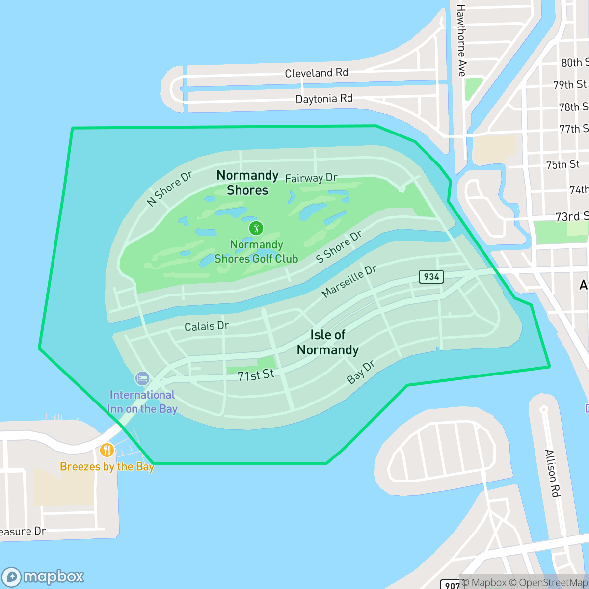 Map showing the location of Isle of Normandy, Miami Beach, FL