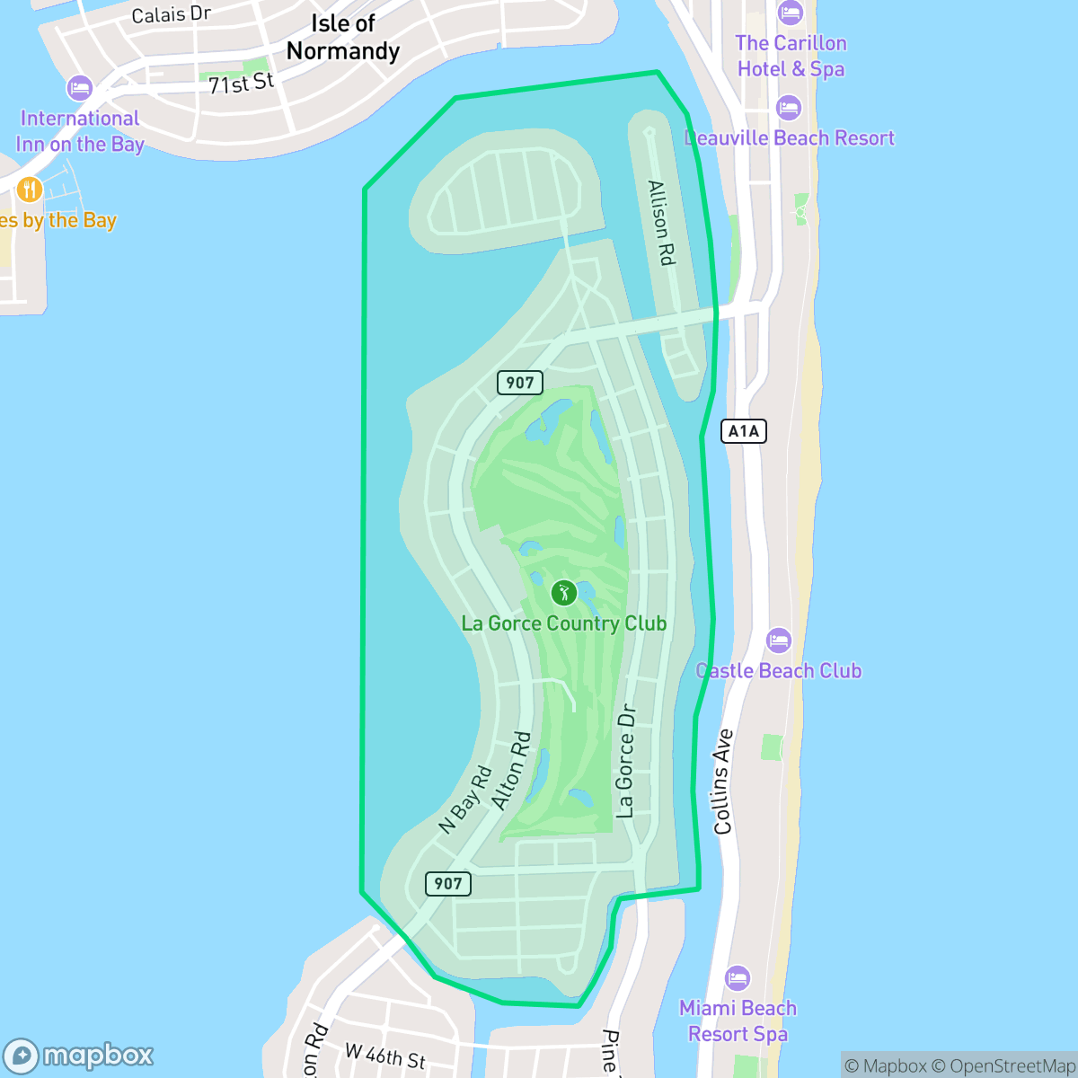 Map showing the location of La Gorce, Miami Beach, FL