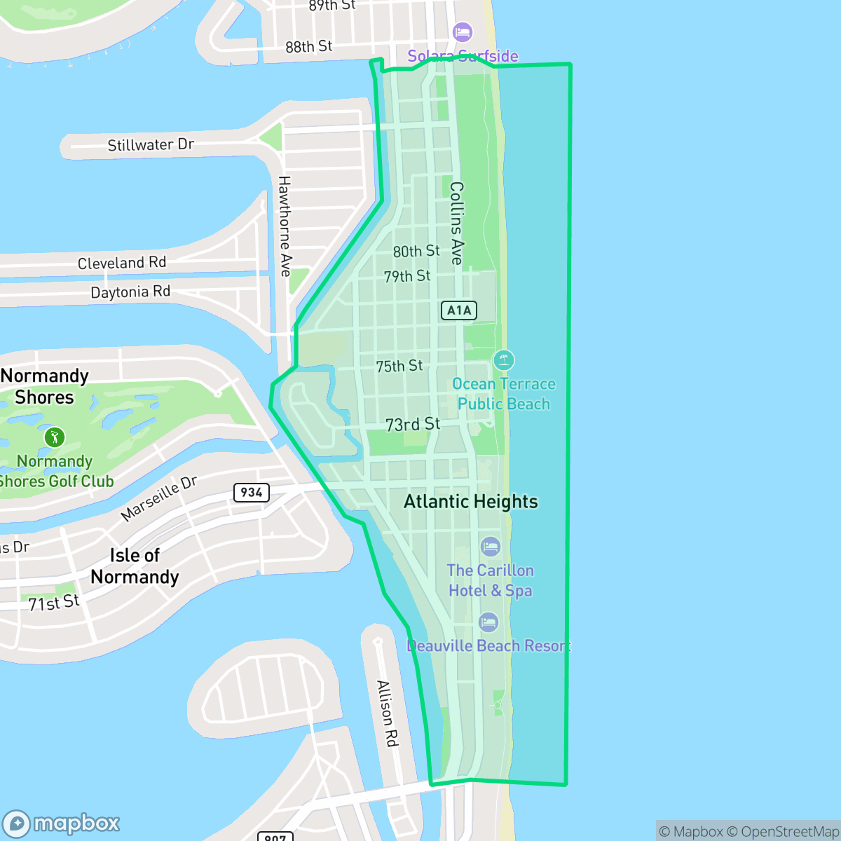 Map showing the location of North Shore, Miami Beach, FL