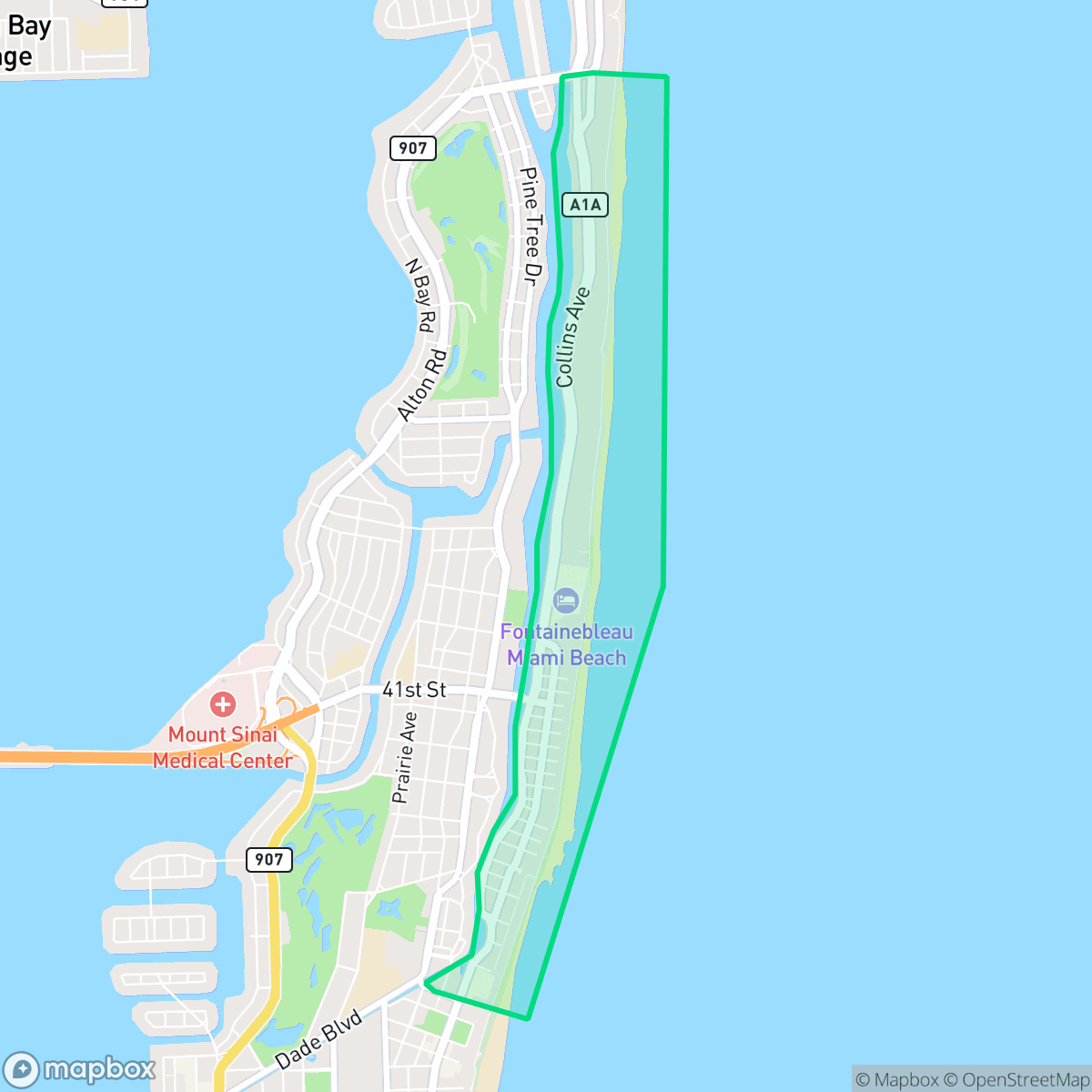 Map showing the location of Oceanfront, Miami Beach, FL