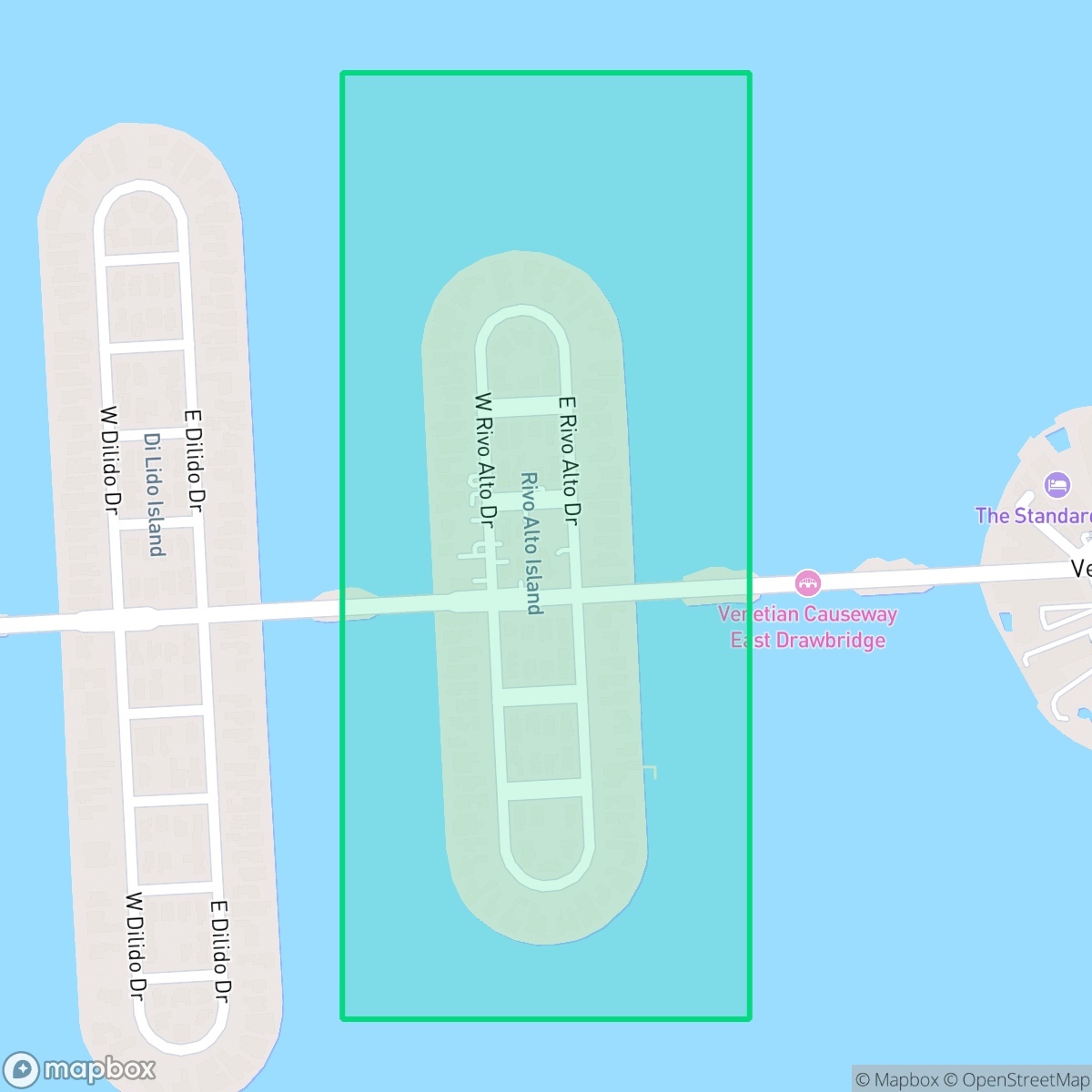 Map showing the location of Rivo Alto Island, Miami Beach, FL