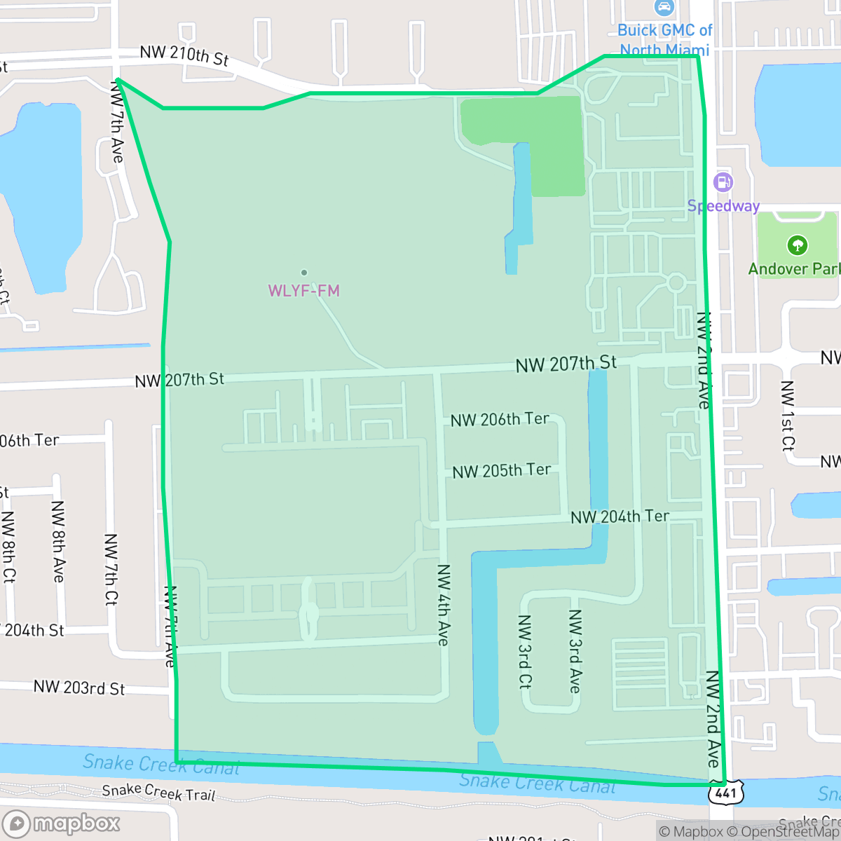 Map showing the location of Andover, Miami Gardens, FL