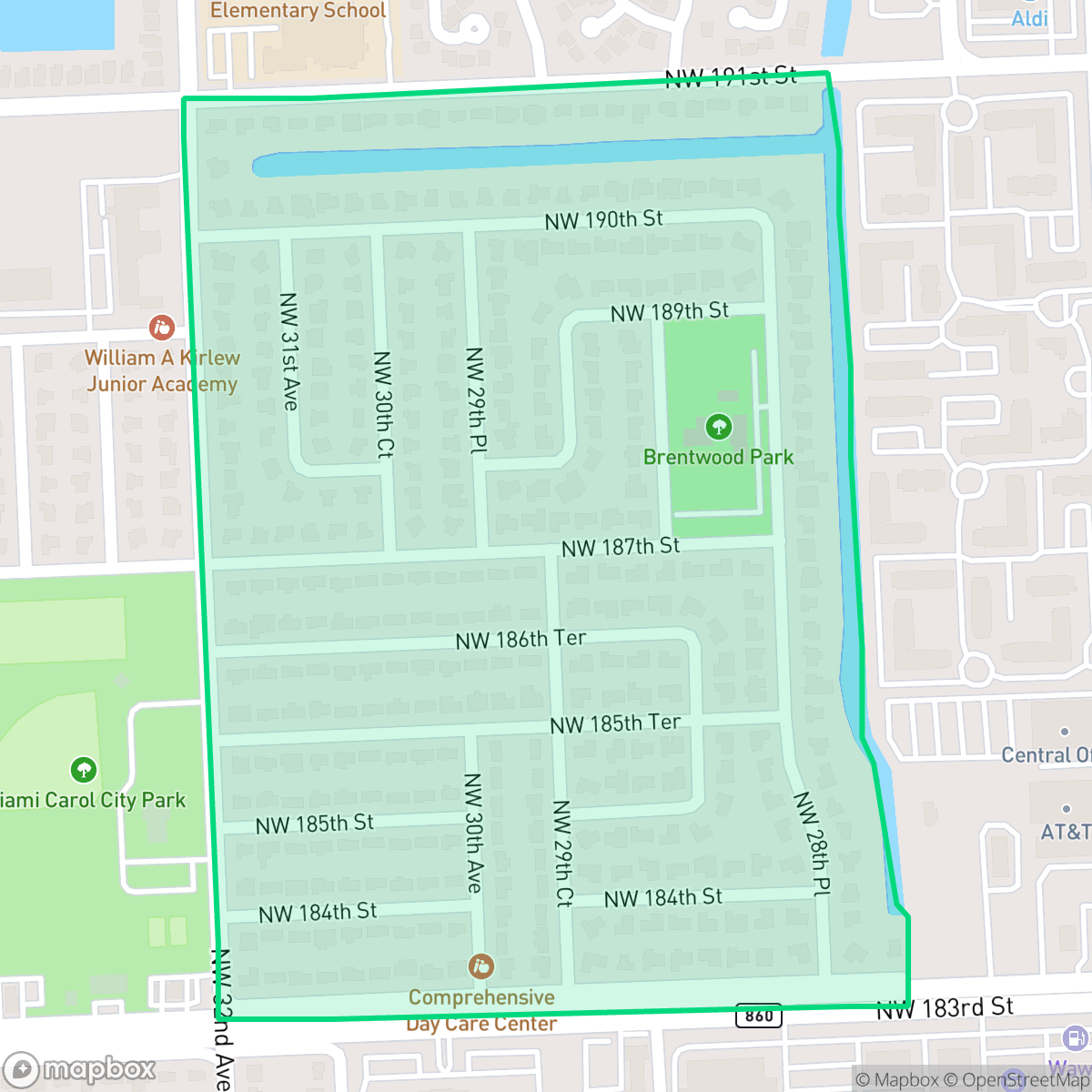 Map showing the location of Brentwood, Miami Gardens, FL