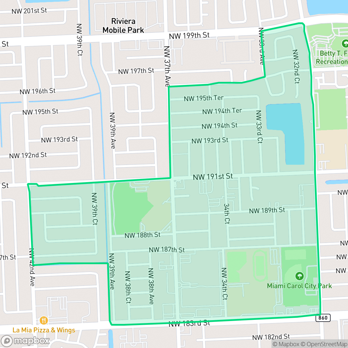 Map showing the location of Carol City North, Miami Gardens, FL