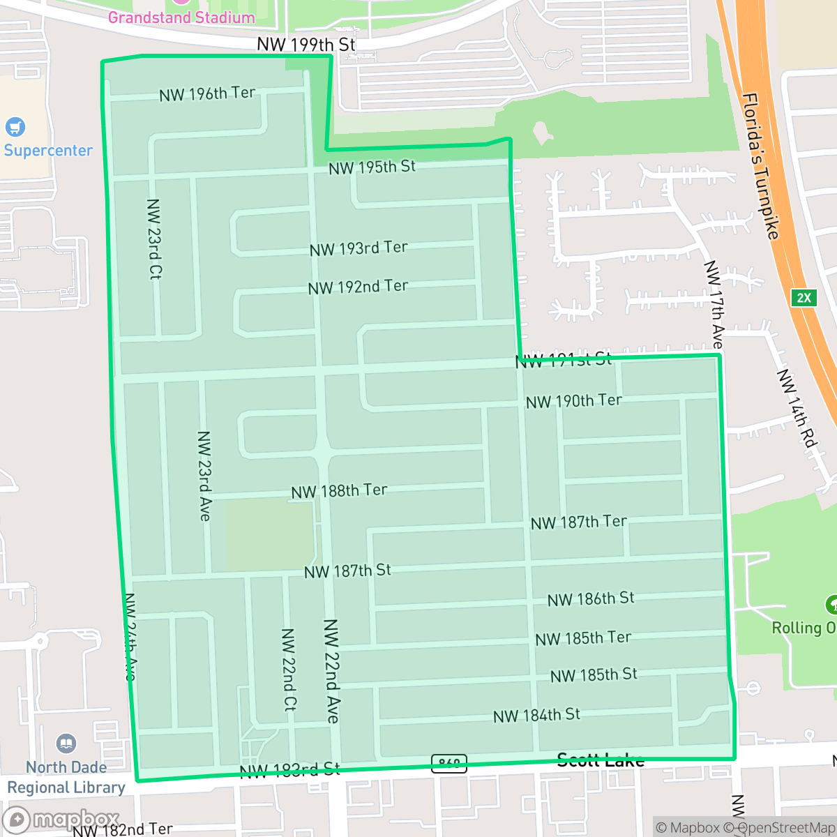 Map showing the location of Crestview, Miami Gardens, FL
