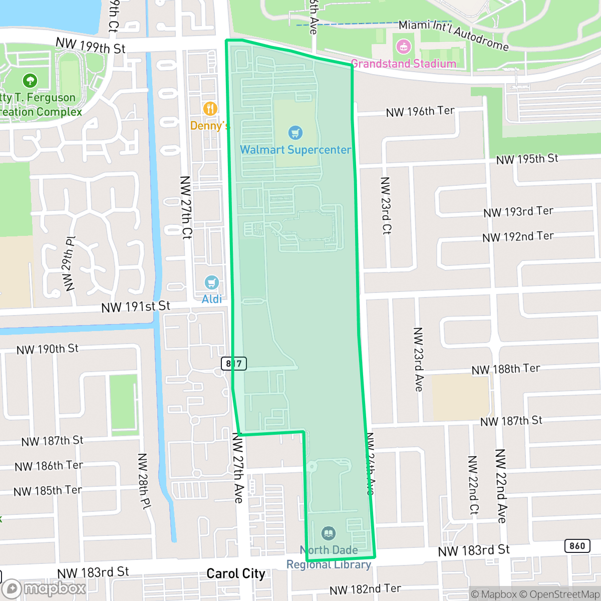 Map showing the location of Dolphin Center South, Miami Gardens, FL