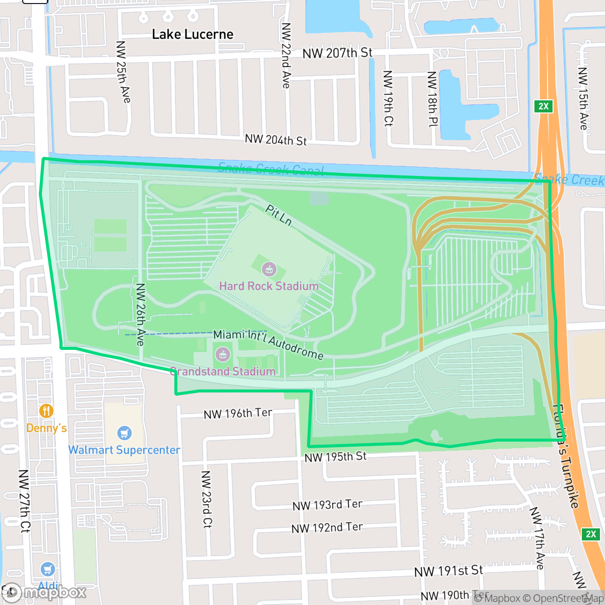 Map showing the location of Dolphin Stadium, Miami Gardens, FL