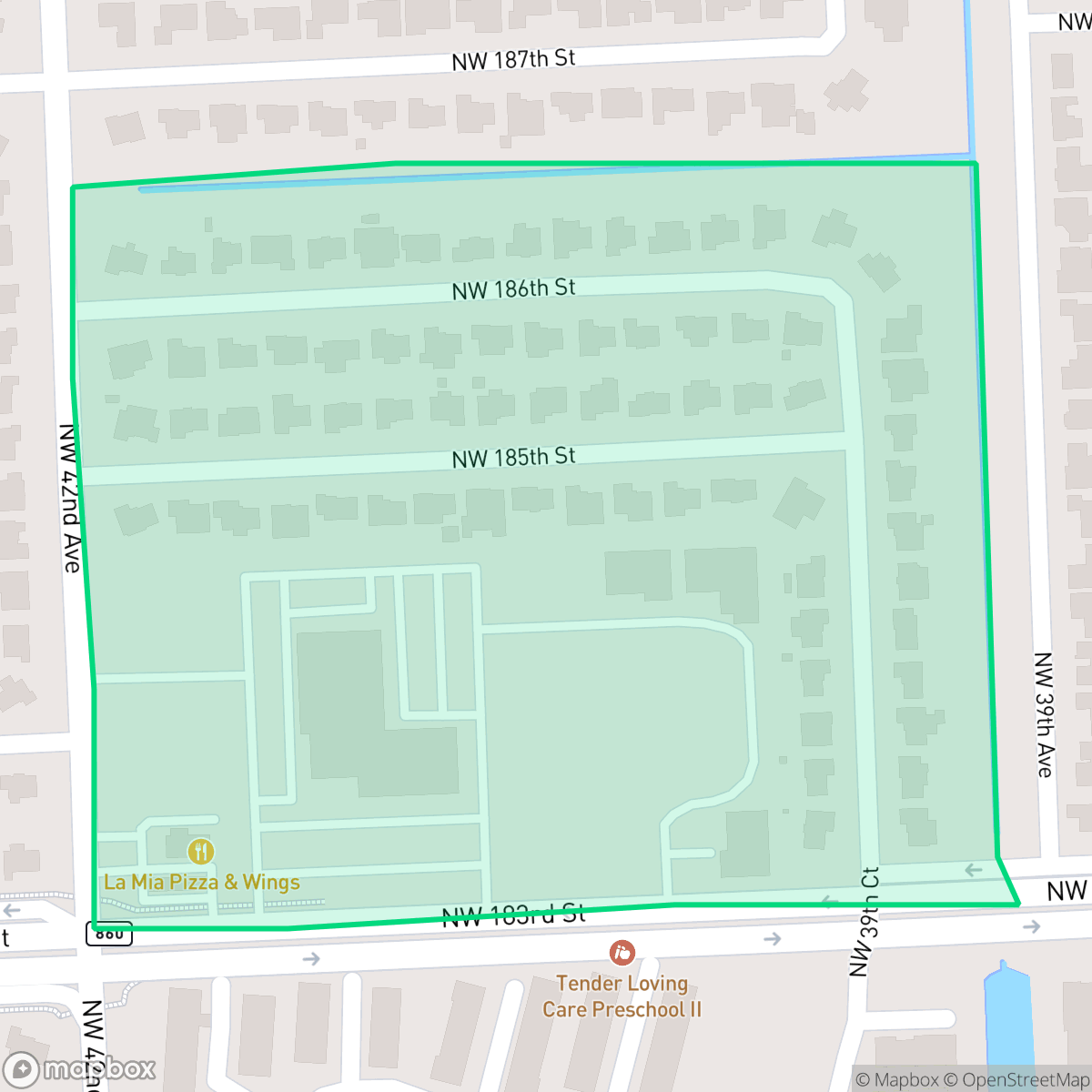 Map showing the location of Garden Cicle, Miami Gardens, FL