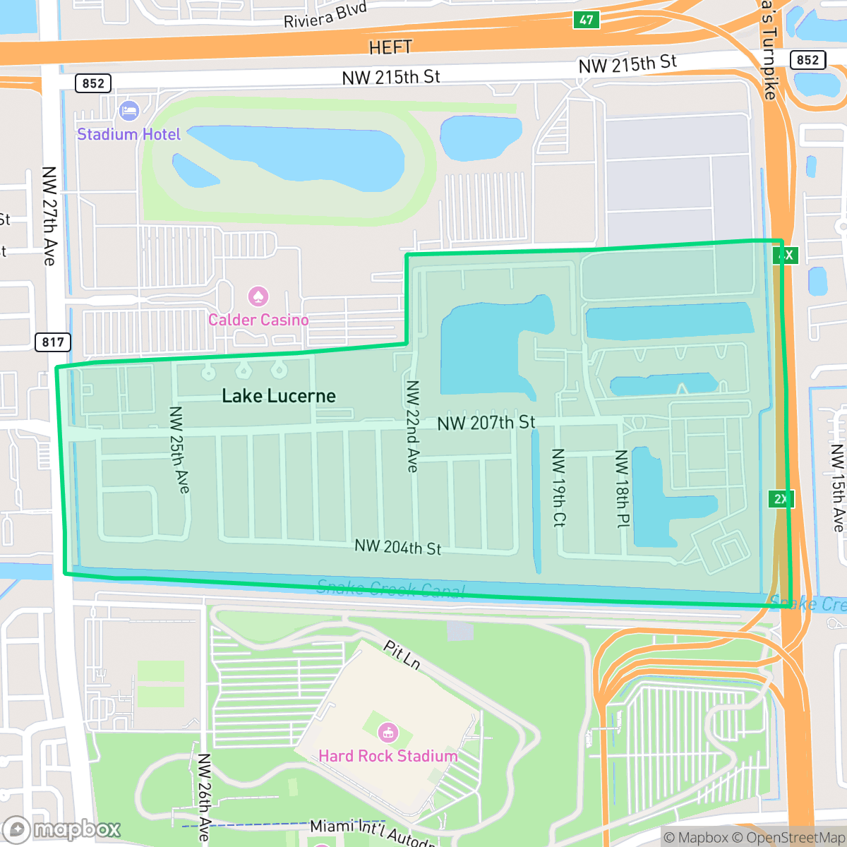 Map showing the location of Lake Lucerne, Miami Gardens, FL