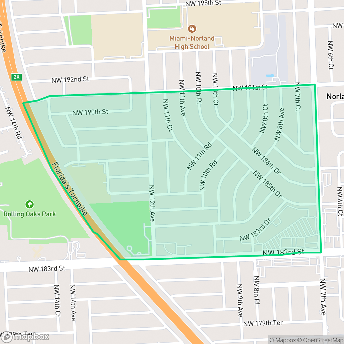 Map showing the location of Norland, Miami Gardens, FL