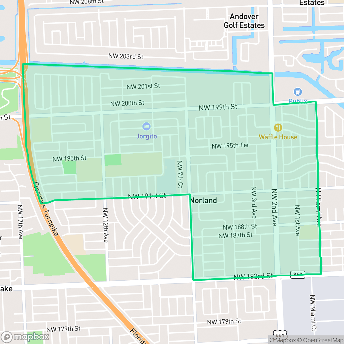 Map showing the location of Norwood, Miami Gardens, FL