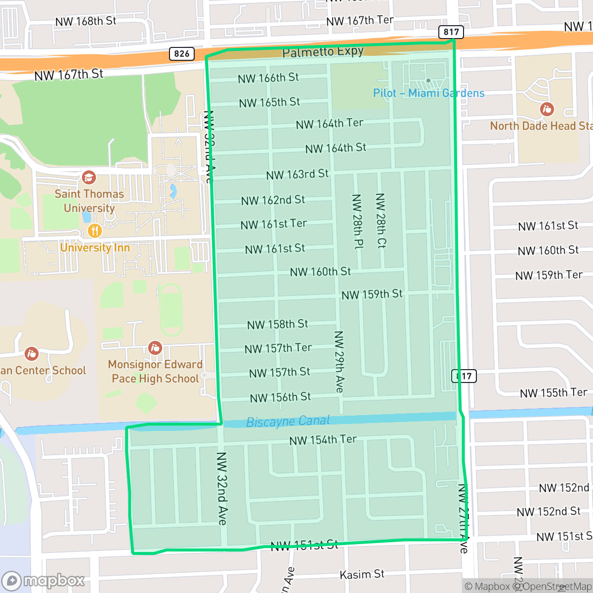 Map showing the location of Pine Tree Park/ Golden Highlands, Miami Gardens, FL