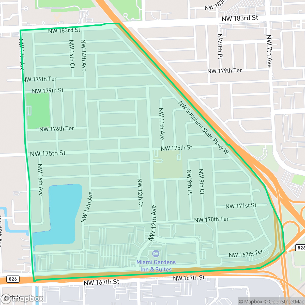 Map showing the location of Scott Lake, Miami Gardens, FL