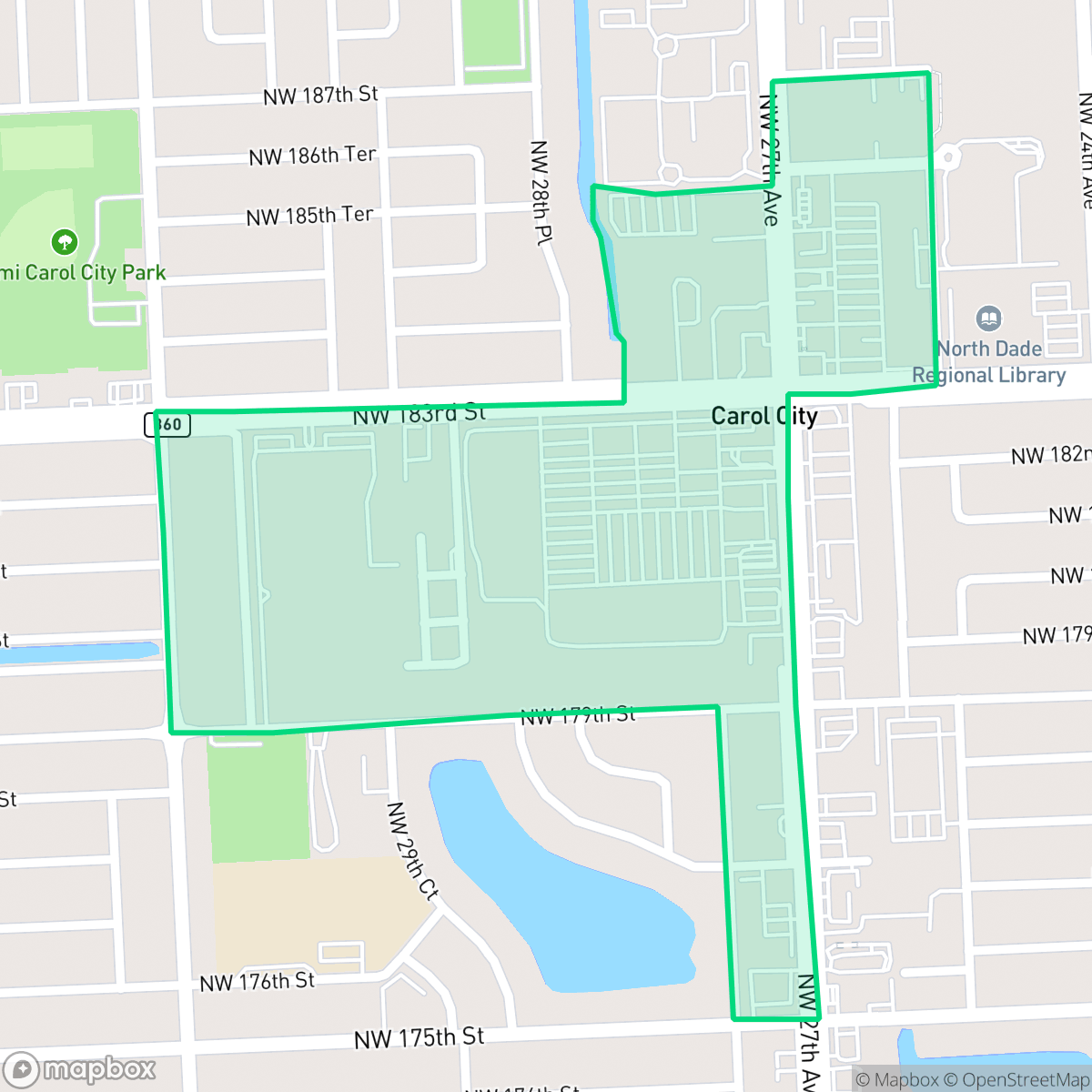 Map showing the location of Town Center, Miami Gardens, FL