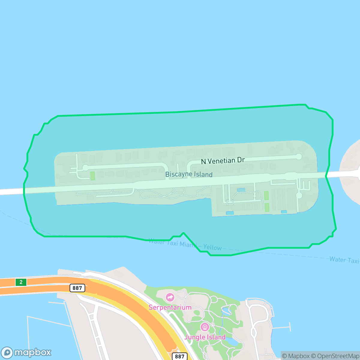 Map showing the location of Biscayne Island, Miami, FL