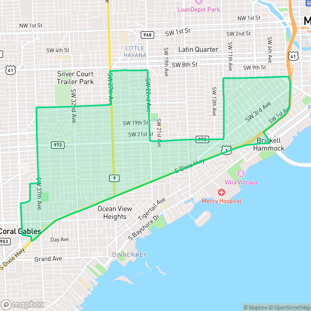 Map showing the location of Coral Way, Miami, FL