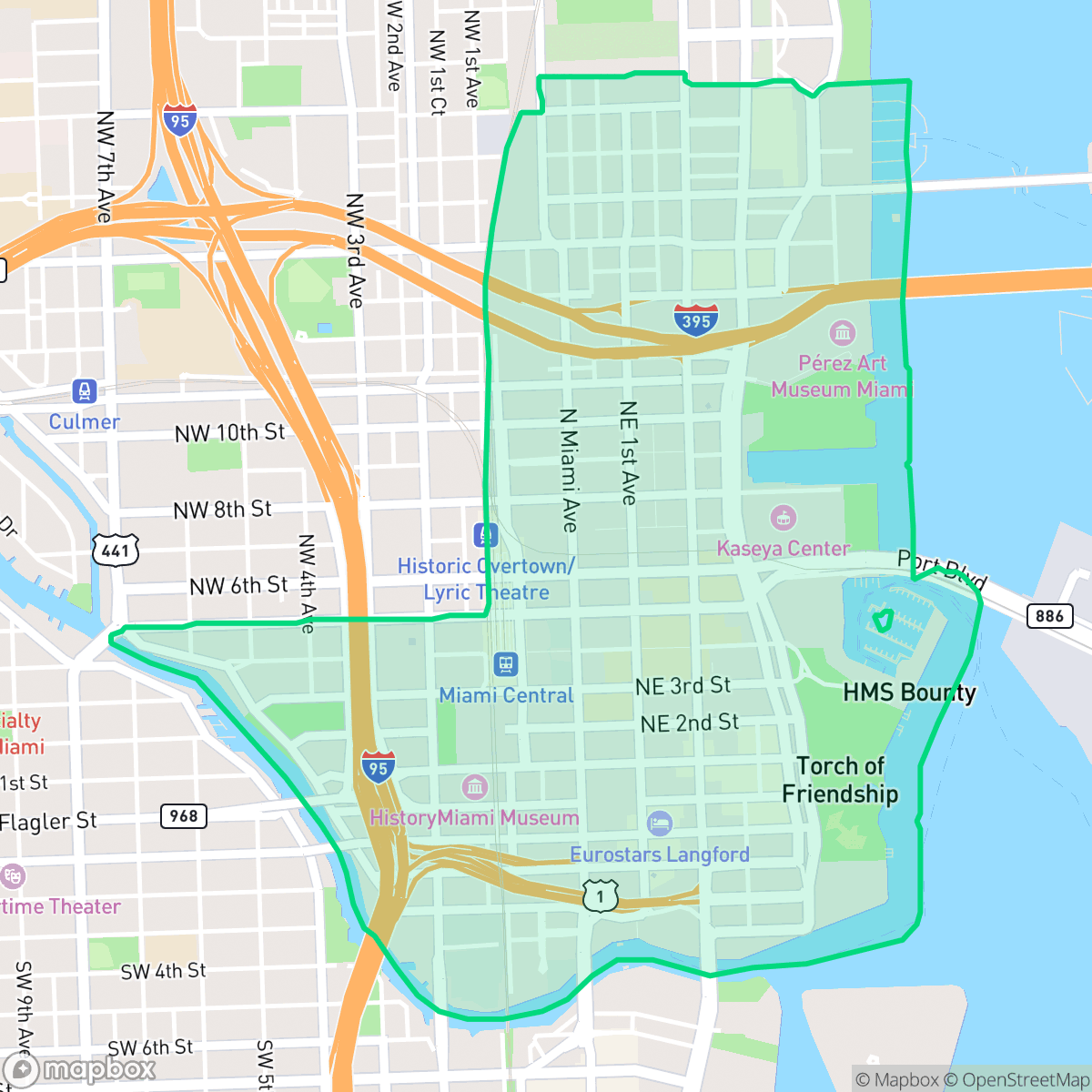 Map showing the location of Downtown, Miami, FL
