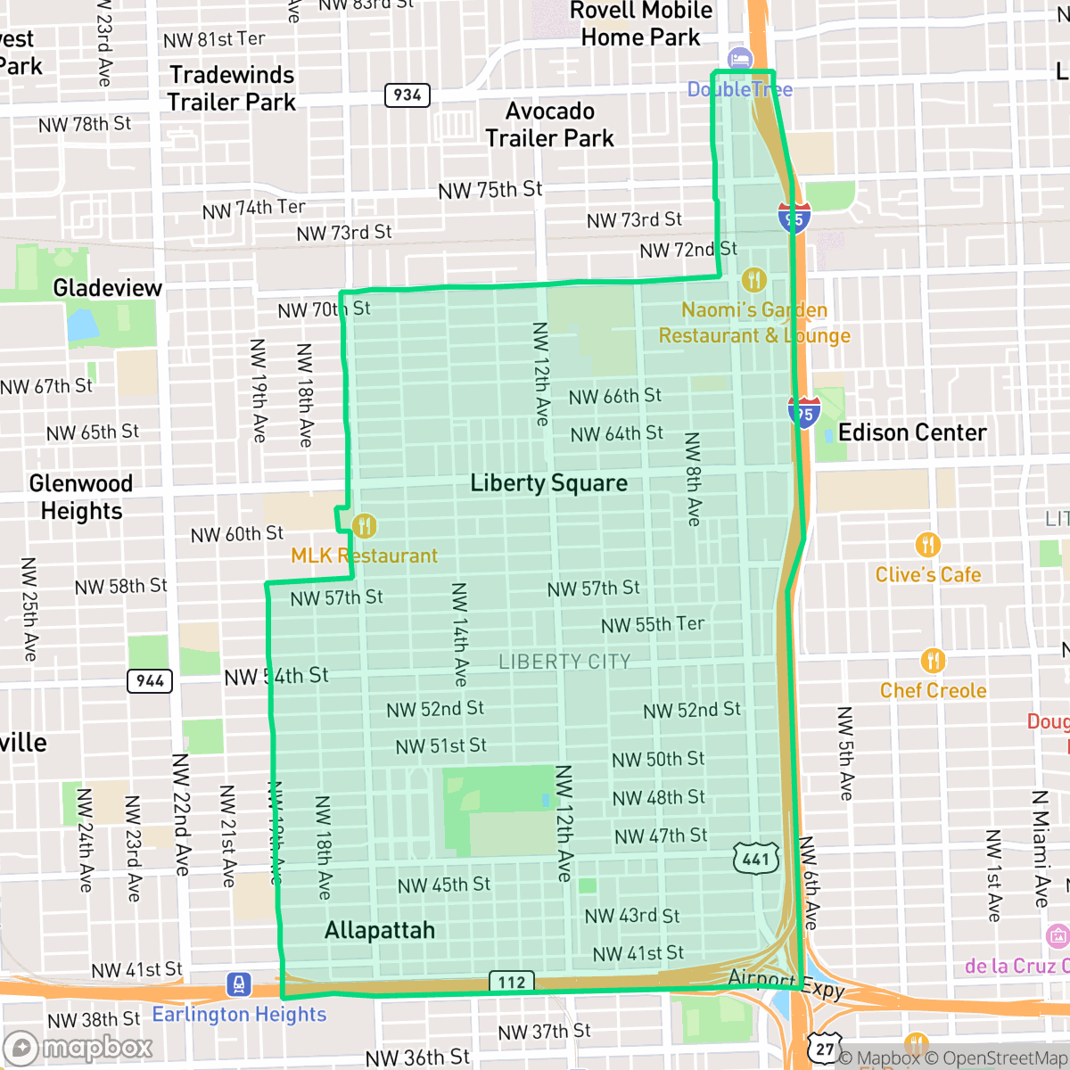 Map showing the location of Liberty City, Miami, FL