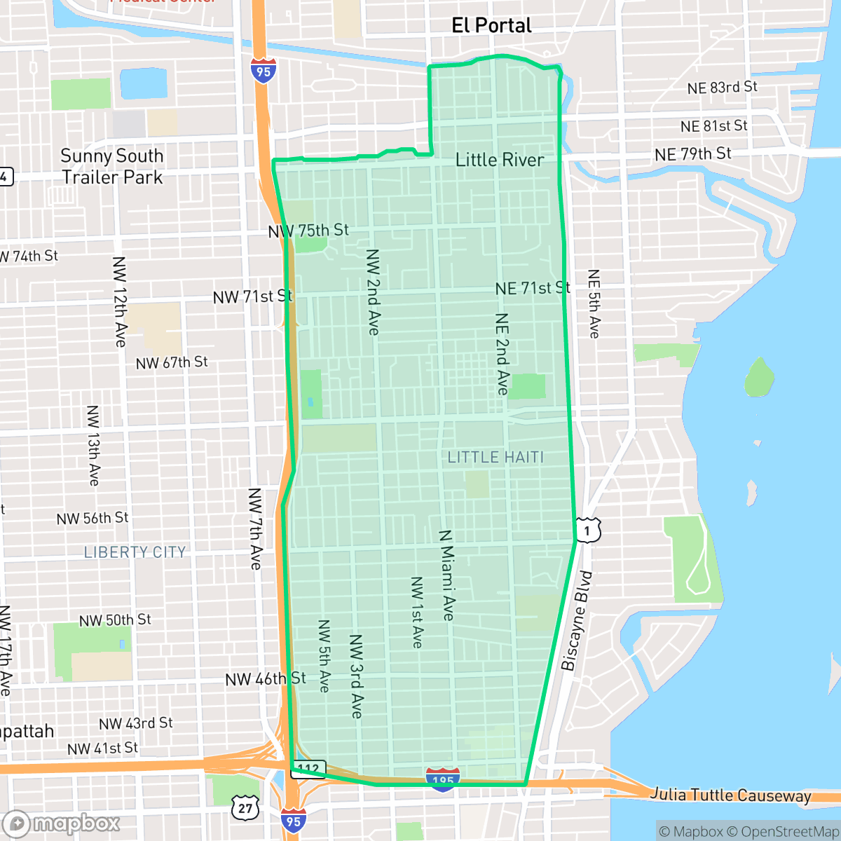 Map showing the location of Little Haiti, Miami, FL