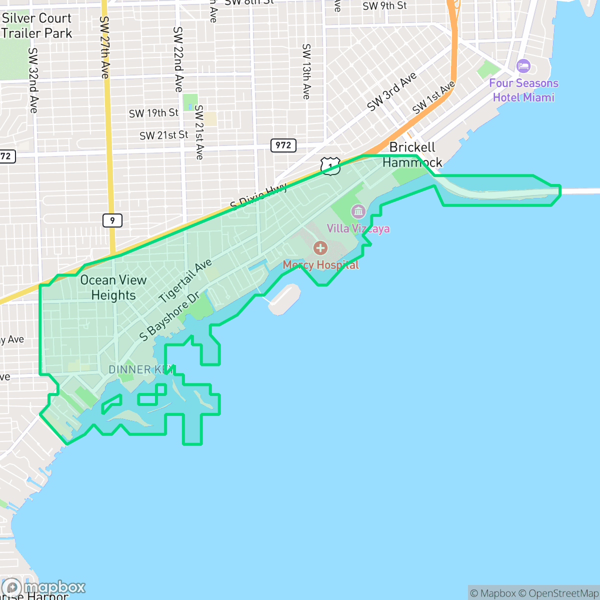 Map showing the location of North-East Coconut Grove, Miami, FL