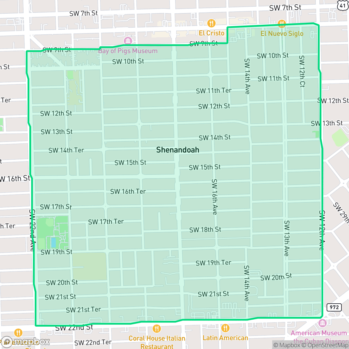 Map showing the location of Shenandoah, Miami, FL