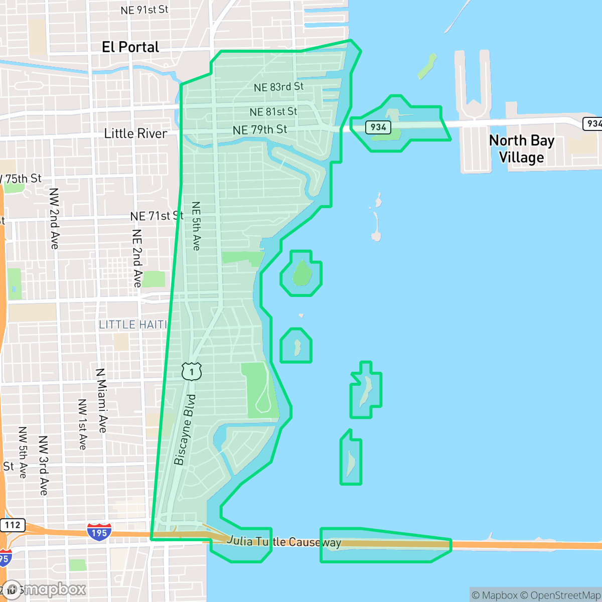 Map showing the location of Upper Eastside, Miami, FL