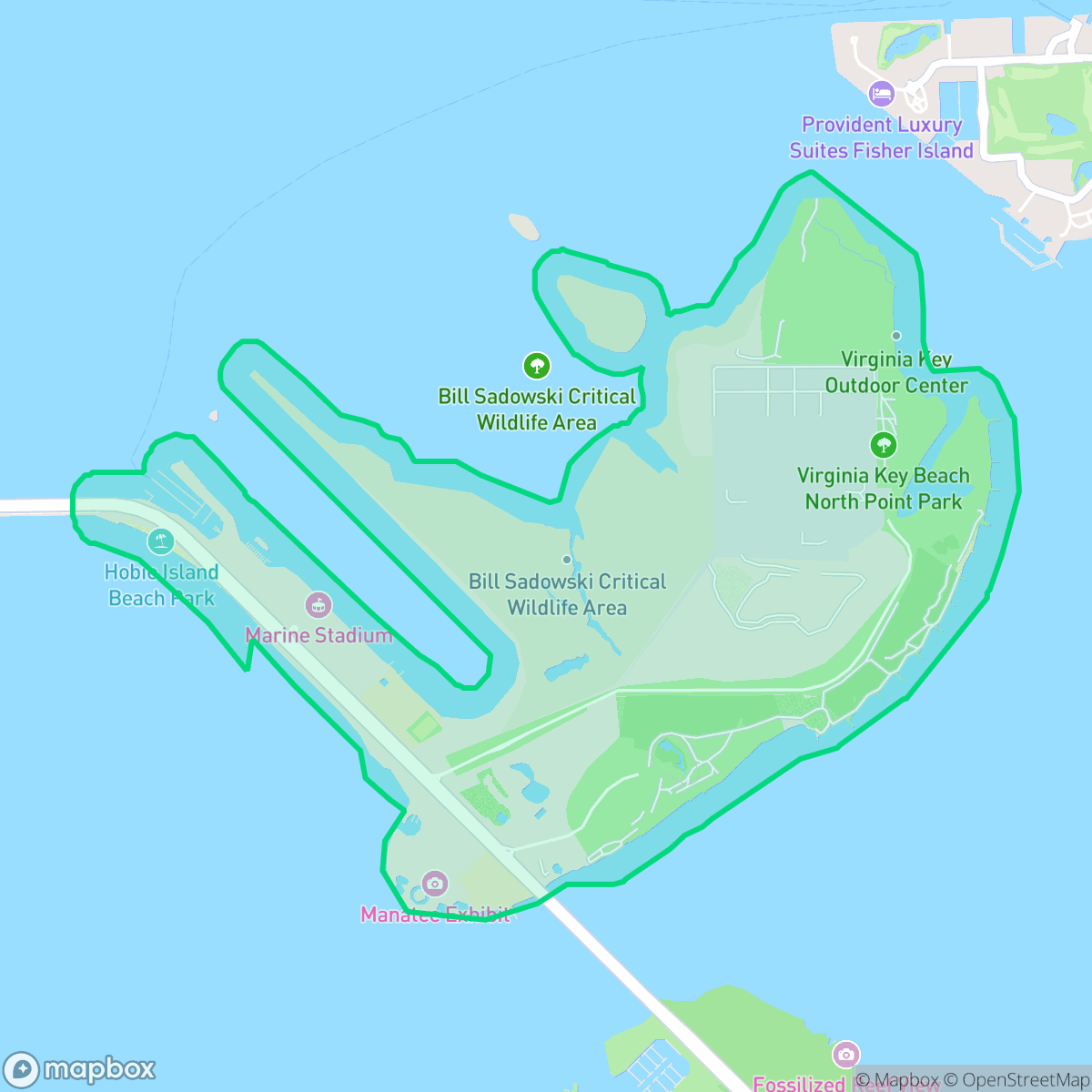 Map showing the location of Virginia Key, Miami, FL