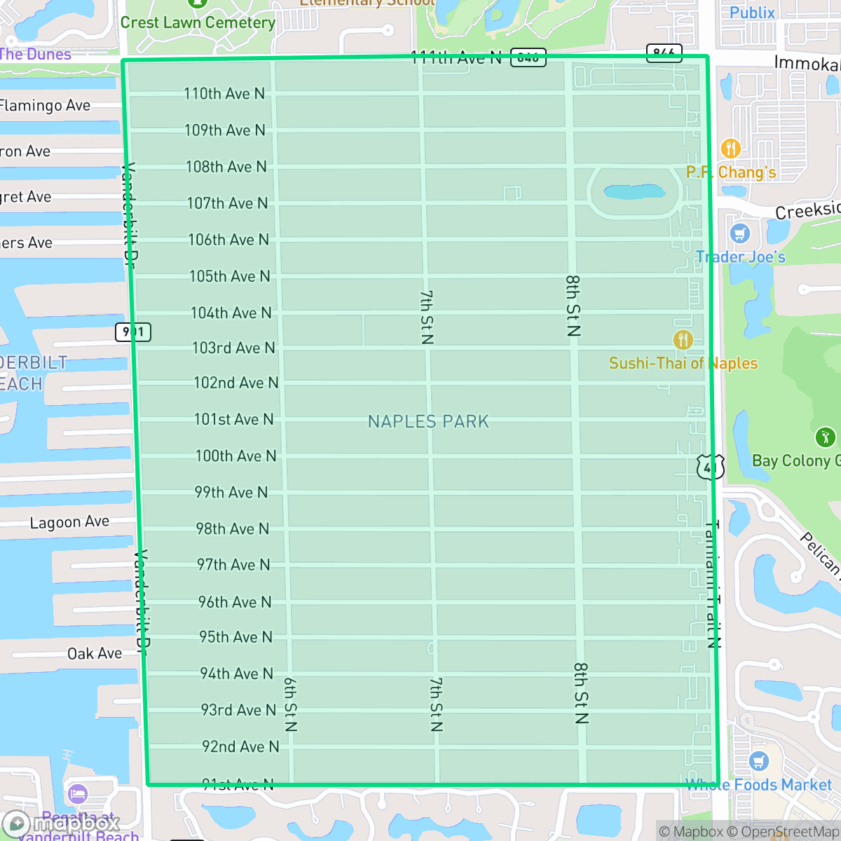 Map showing the location of Naples Park, FL — coverage area