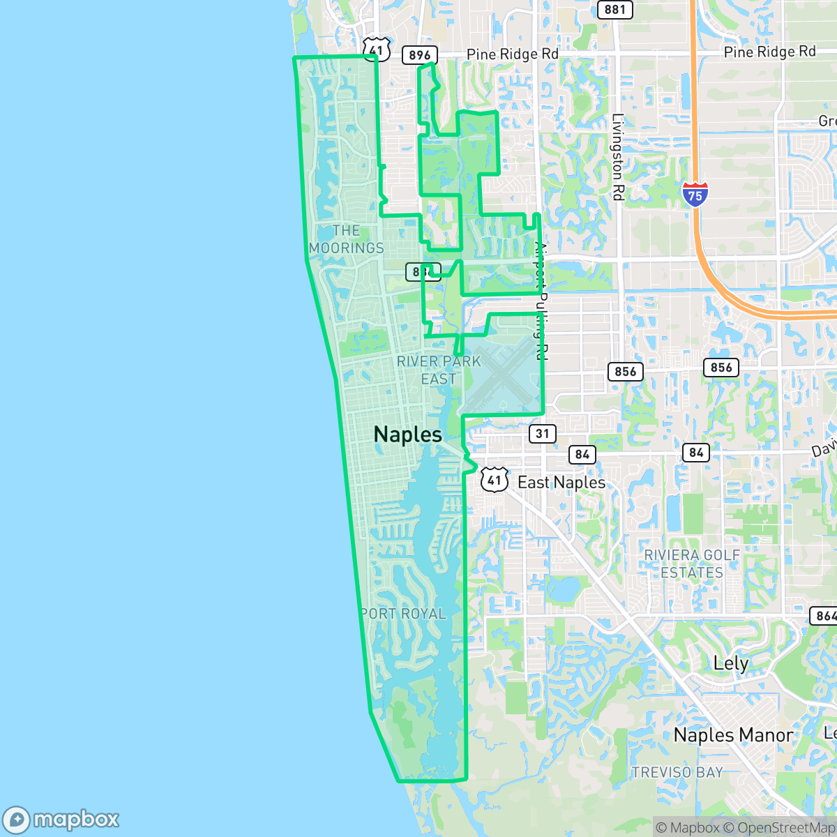 Map showing the location of Naples, FL — coverage area