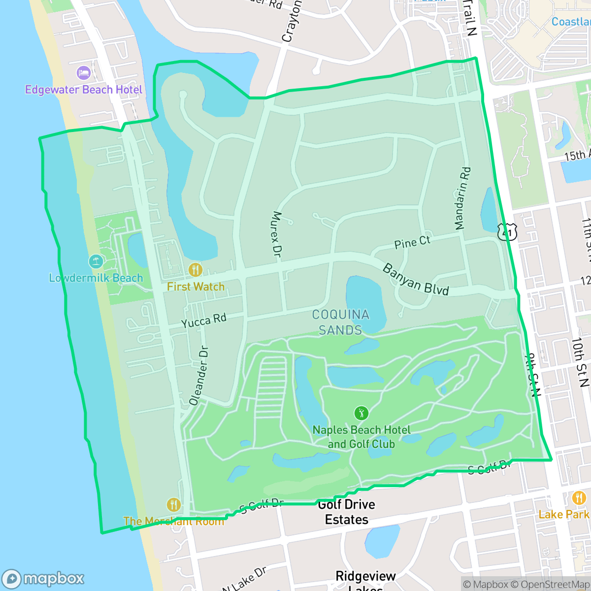 Map showing the location of Coquina Sands, Naples, FL