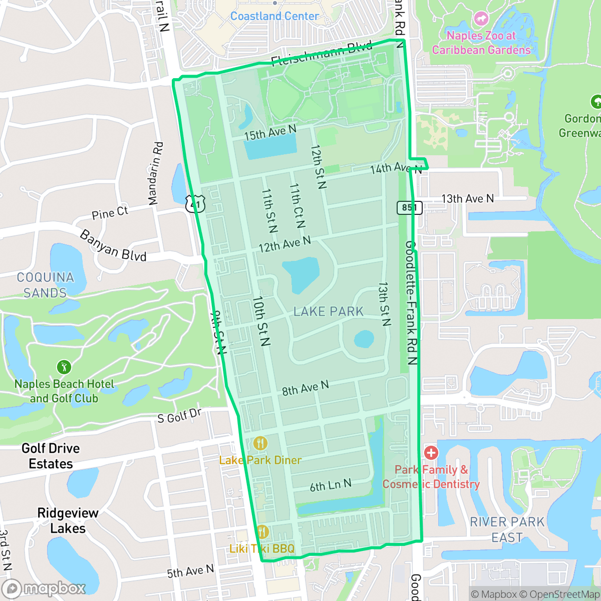Map showing the location of Lake Park, Naples, FL
