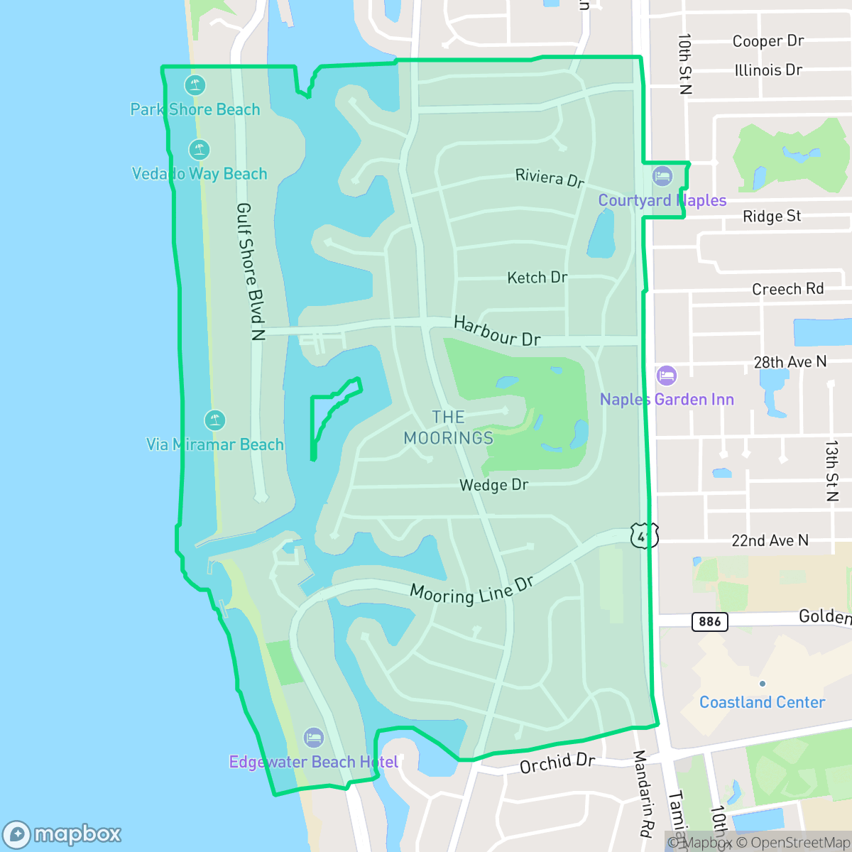 Map showing the location of Moorings, Naples, FL