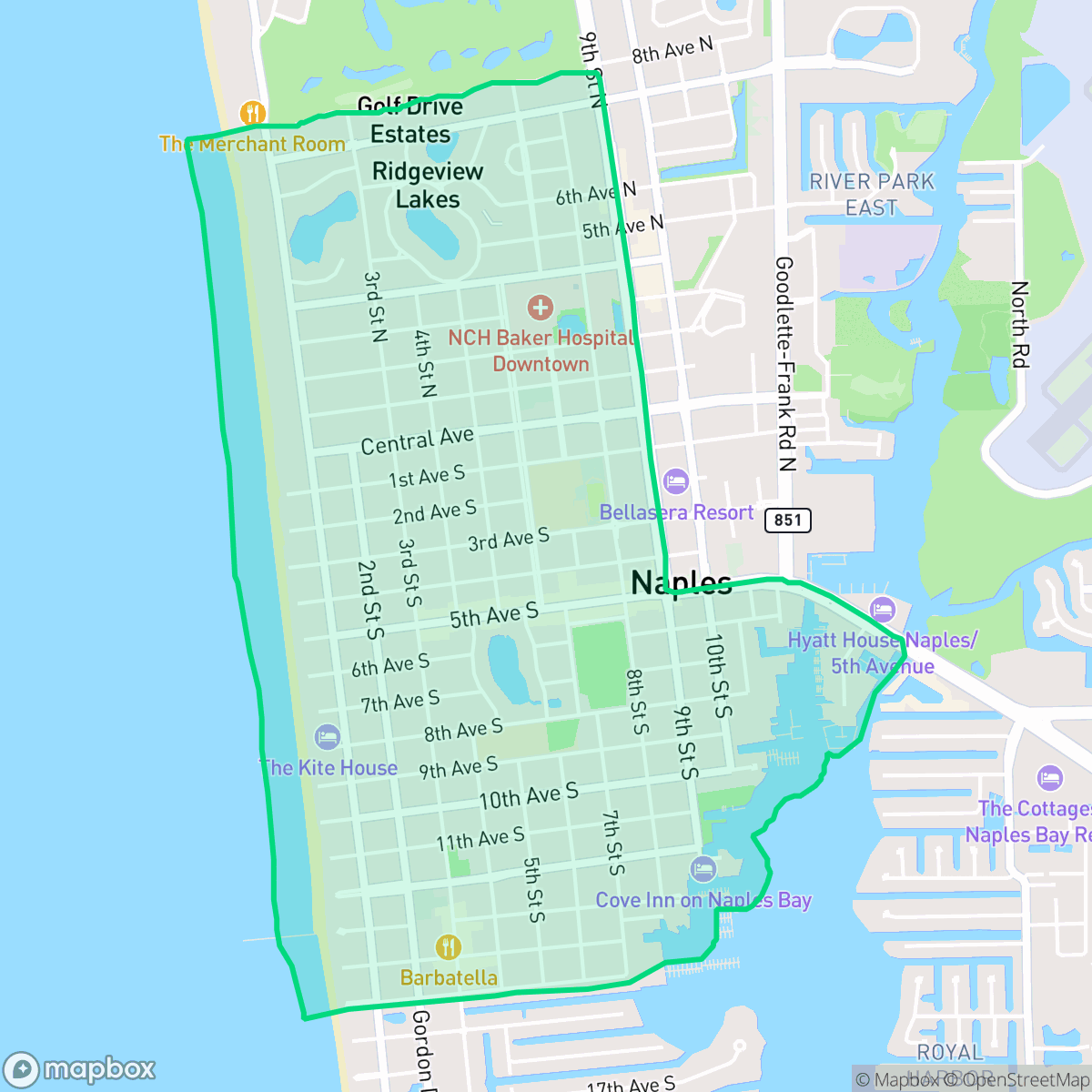 Map showing the location of Old Naples, Naples, FL