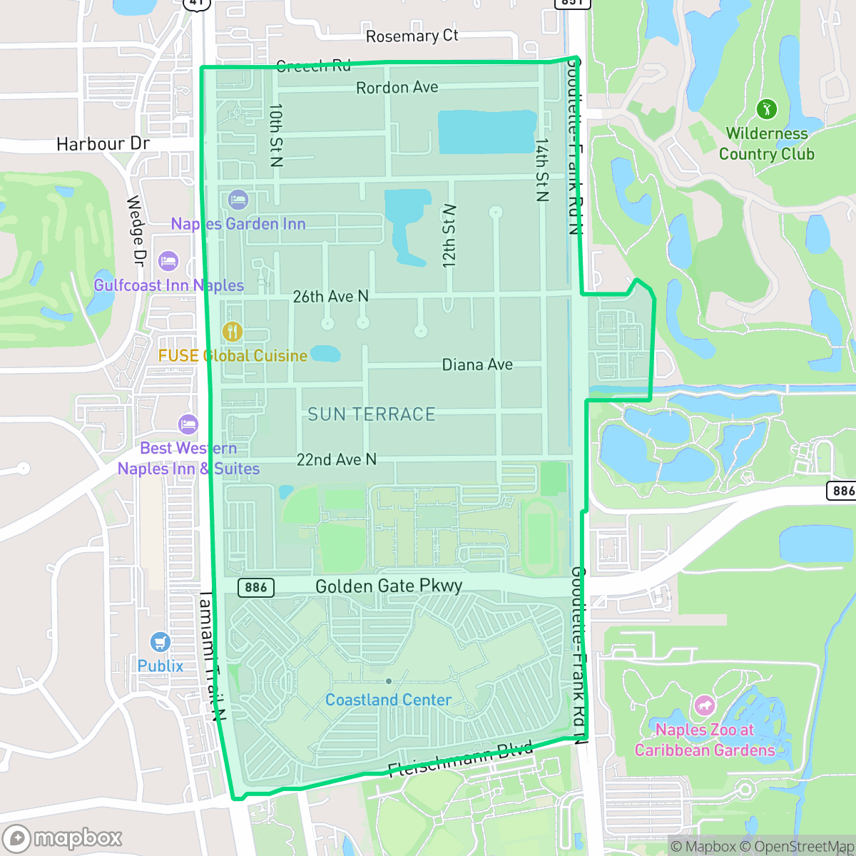 Map showing the location of Sun Terrace, Naples, FL