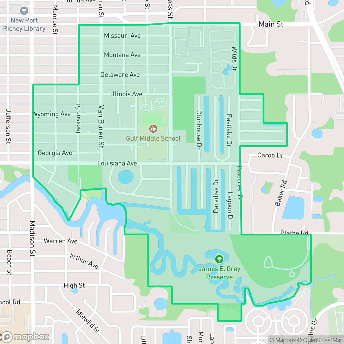 Map showing the location of East Madison, New Port Richey, FL