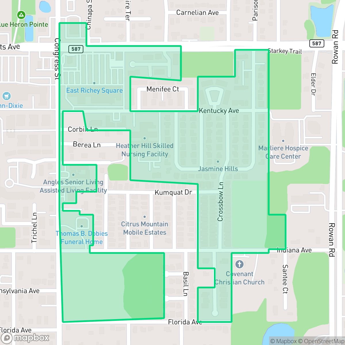 Map showing the location of Jasmine Hills, New Port Richey, FL