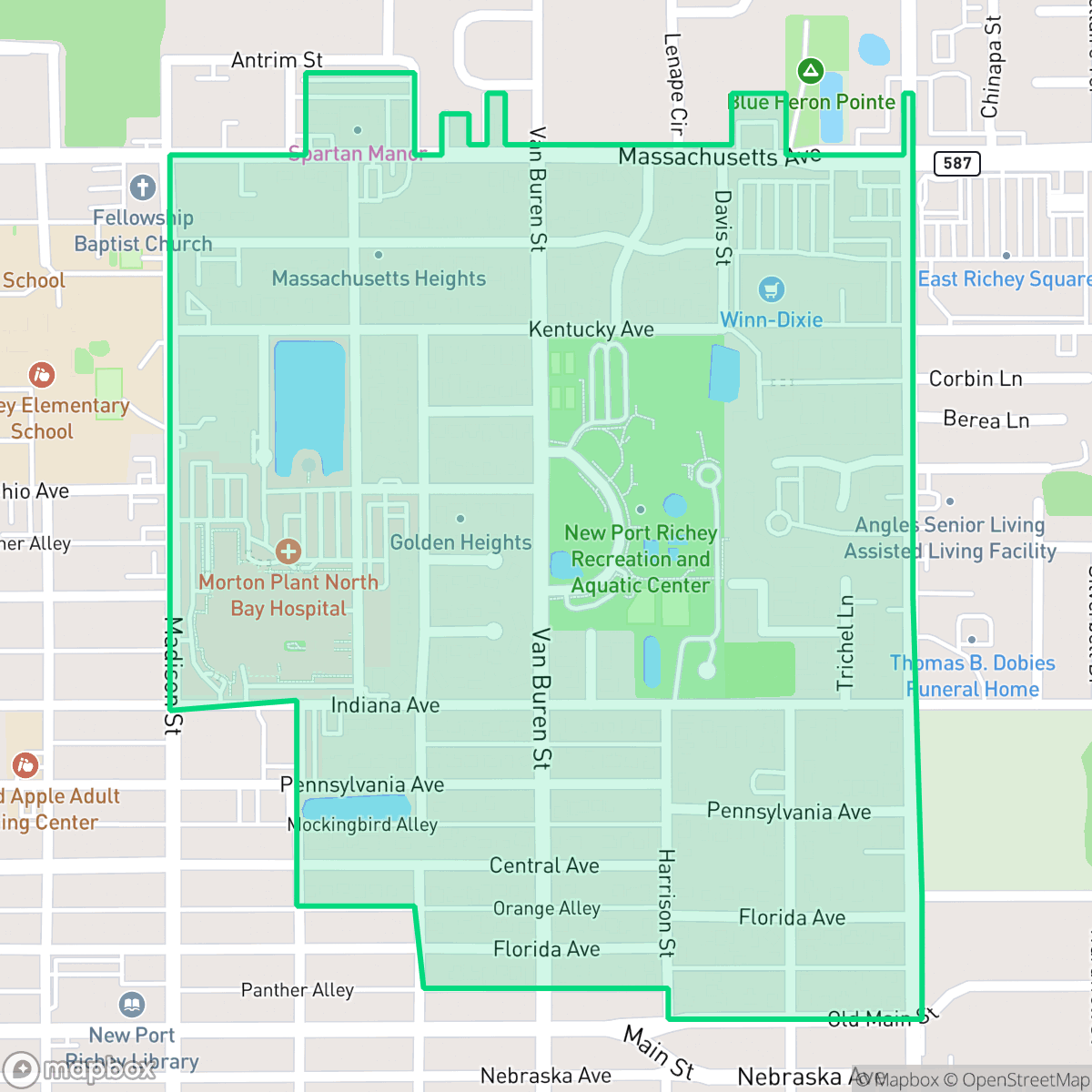 Map showing the location of North Park, New Port Richey, FL
