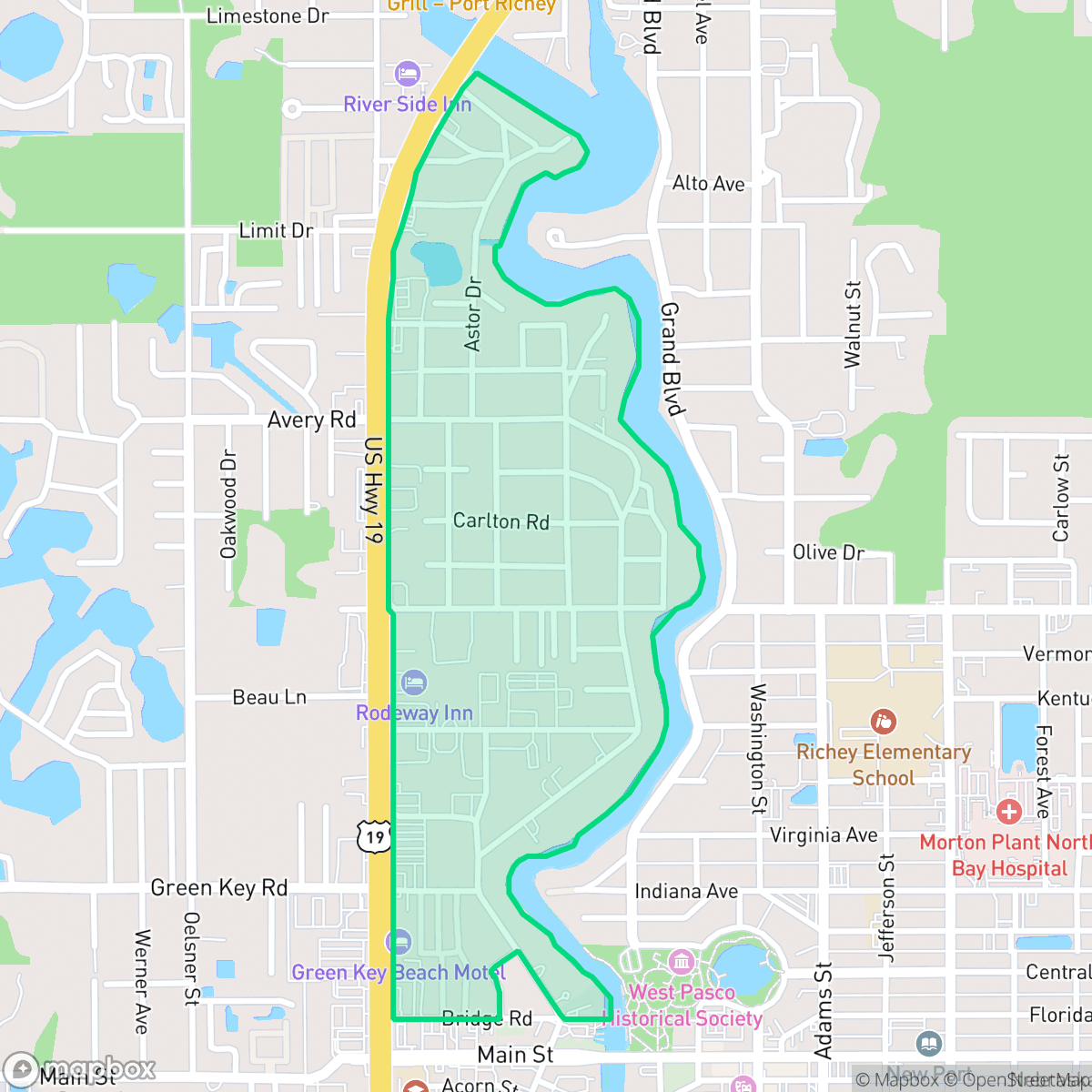Map showing the location of North River, New Port Richey, FL