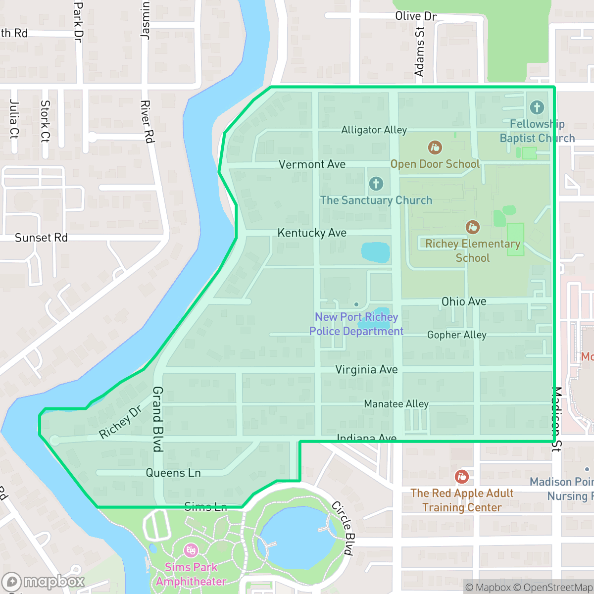 Map showing the location of Sims Grant, New Port Richey, FL