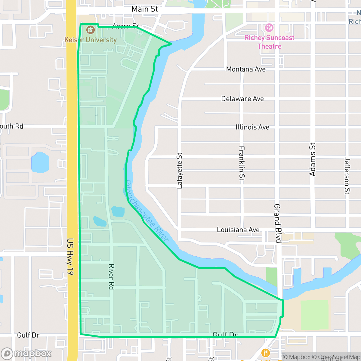 Map showing the location of South River, New Port Richey, FL