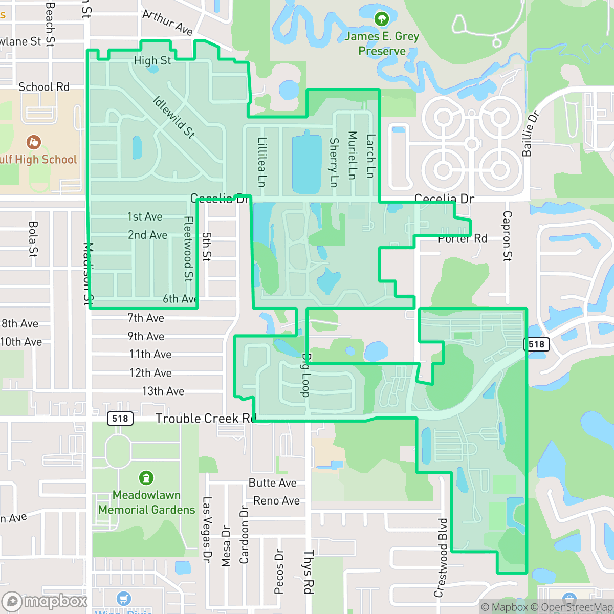 Map showing the location of Southeast, New Port Richey, FL