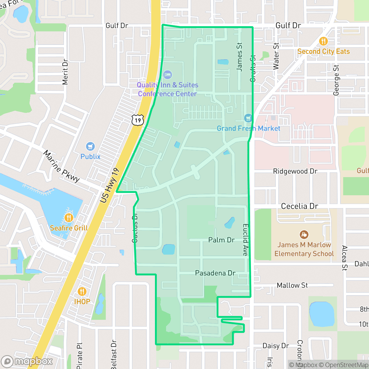 Map showing the location of The Heights, New Port Richey, FL