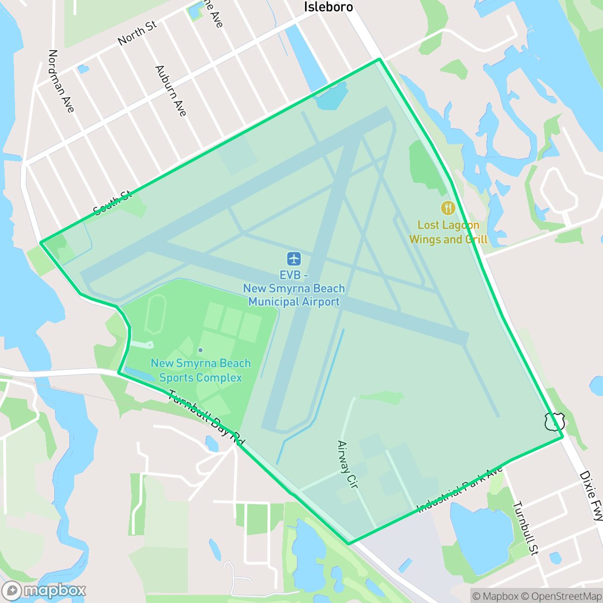 Map showing the location of Airport Industrial, New Smyrna Beach, FL