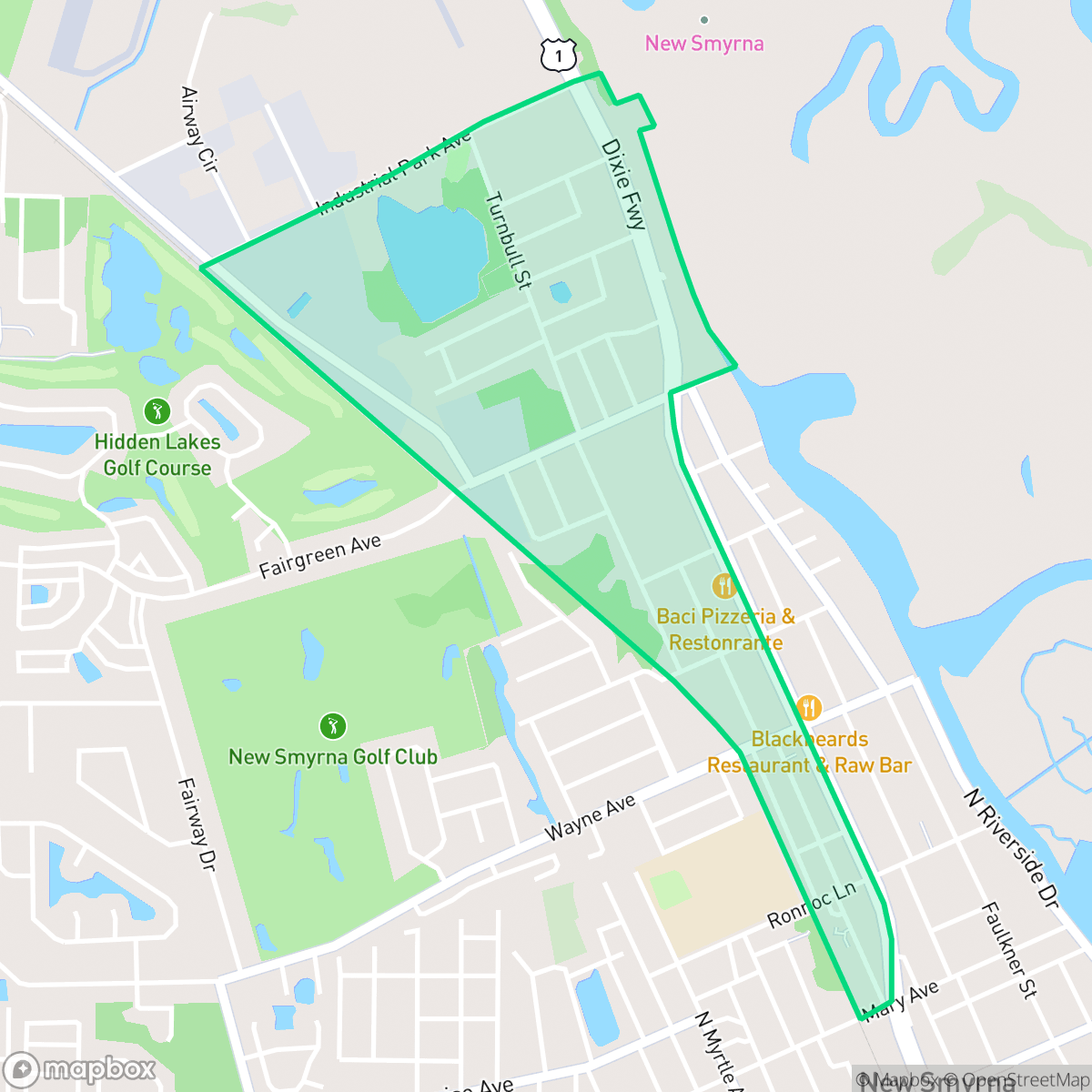 Map showing the location of Central Mainland, New Smyrna Beach, FL