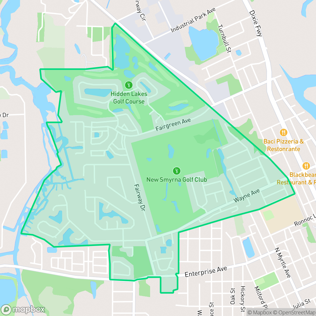 Map showing the location of Fairway, New Smyrna Beach, FL