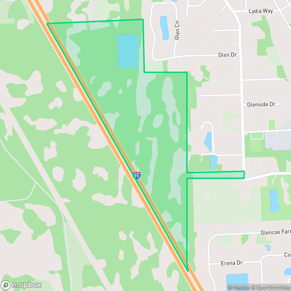 Map showing the location of Glencoe, New Smyrna Beach, FL