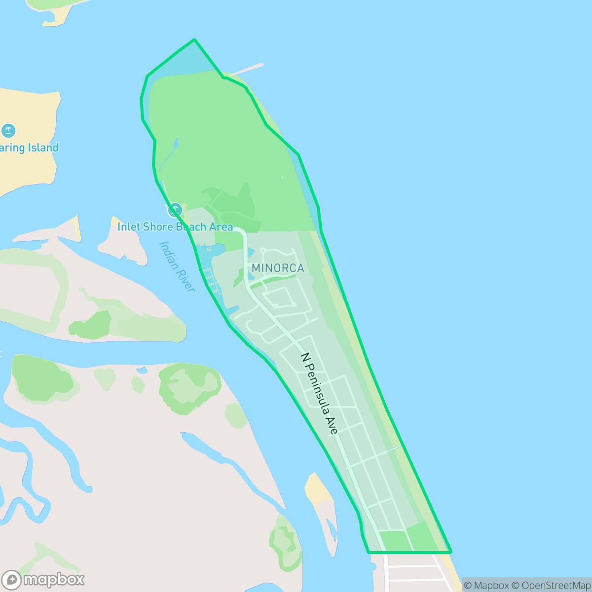 Map showing the location of North Beach, New Smyrna Beach, FL