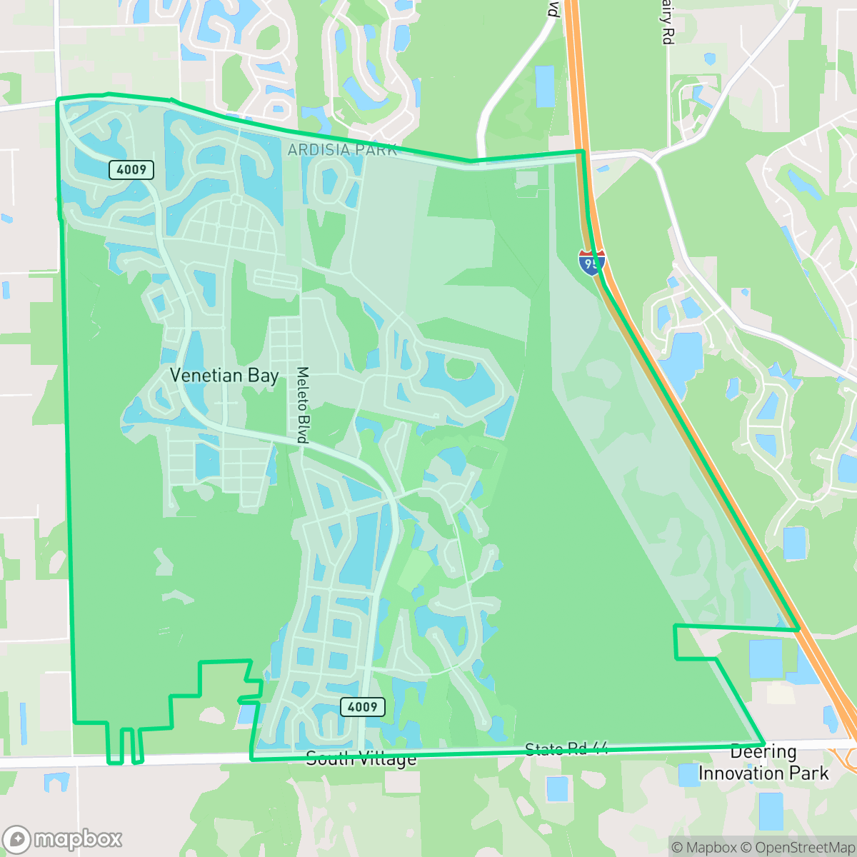 Map showing the location of North Village, New Smyrna Beach, FL