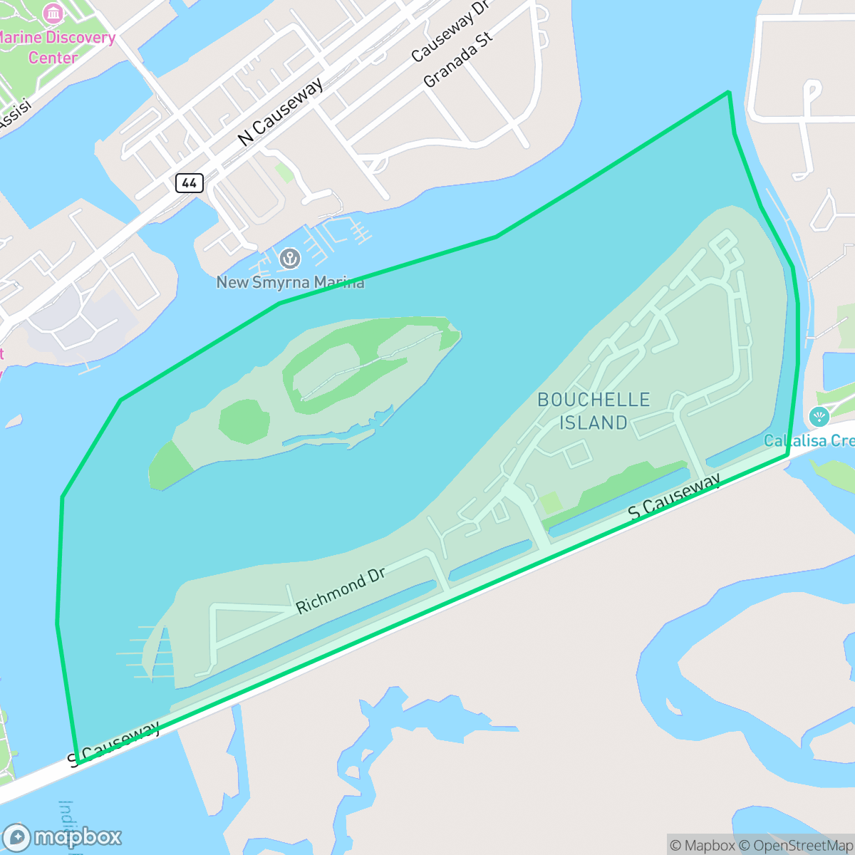 Map showing the location of South Causeway, New Smyrna Beach, FL