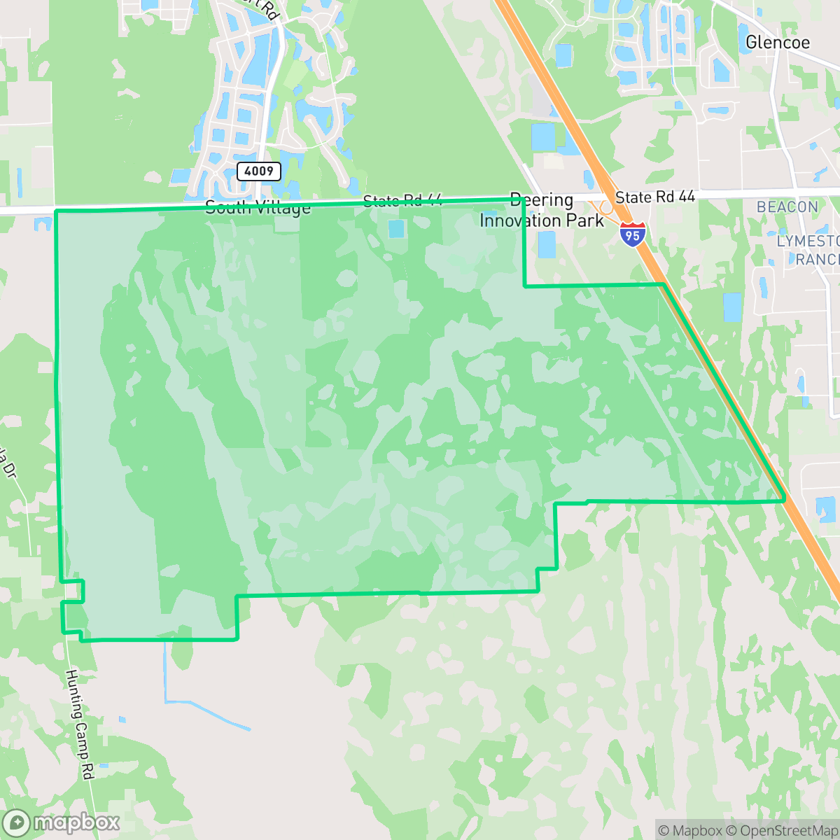 Map showing the location of South Village, New Smyrna Beach, FL